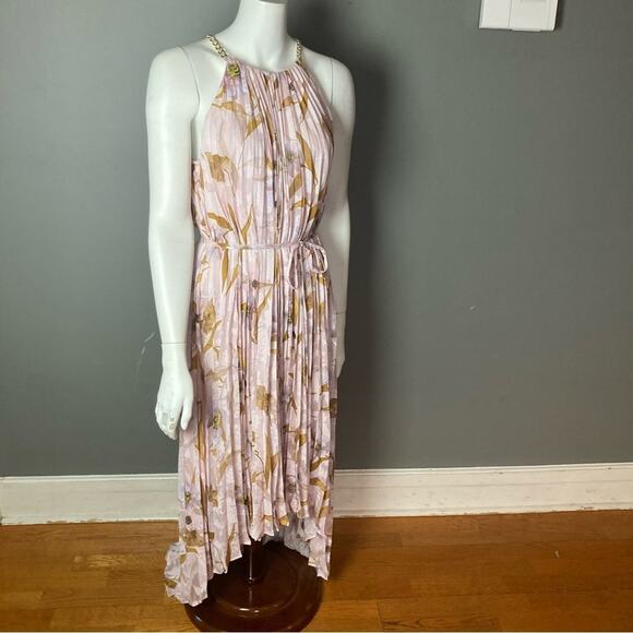 Ted Baker maxi dress size 8 Harpah Floral NWT pastel pleated gold chain straps - Picture 3 of 14